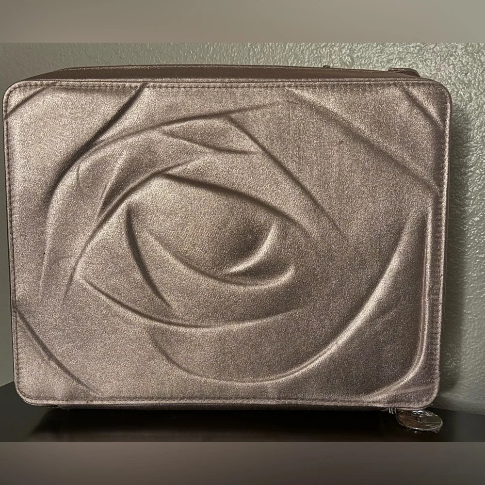 Lancôme Rose Gold Metallic Embossed Cosmetic Case | Satin Makeup Organizer Bag